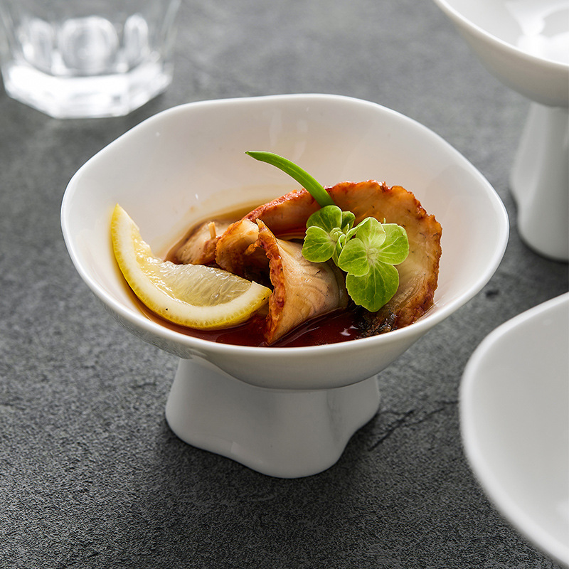 Đĩa chấm tim hoa cao, đĩa ăn vặt gốm sứ, đĩa rau nguội, nhà hàng khách sạn, câu lạc bộ, món ăn nghệ thuật cao cấp