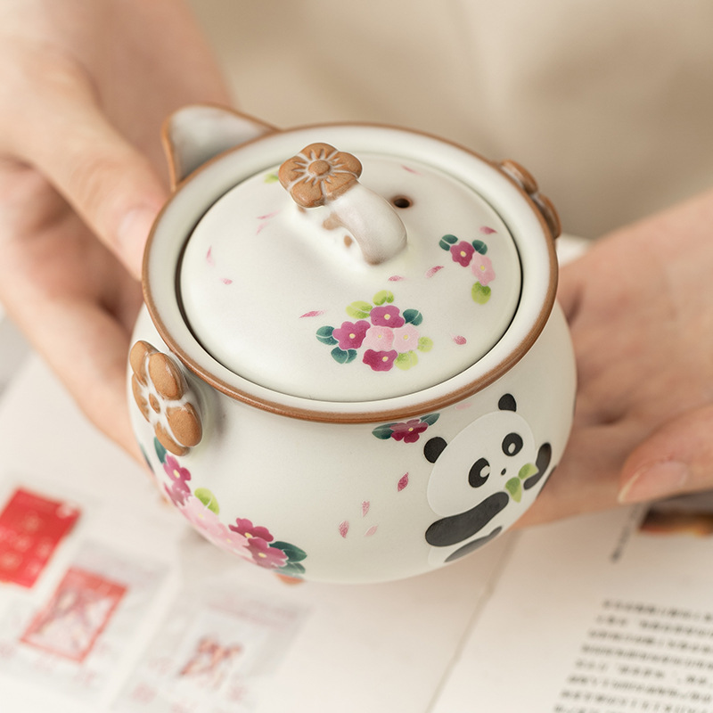 Ấm trà gấu trúc đông lạnh mỡ lợn ấm đơn ấm cầm tay có thể mở được ở lò Ru ấm pha trà bộ trà nữ gia dụng cao cấp kiểu Trung Quốc