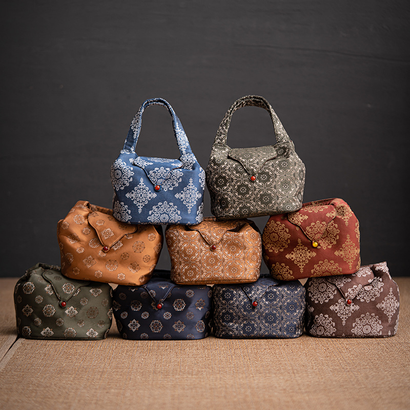 Nhóm thổ cẩm hoa văn Túi đựng trà Bộ trà Túi đựng trà Xách Tay Du Lịch Ngoài Trời uống trà đồ trà DỆT THỔ CẨM thủ công cổ điển