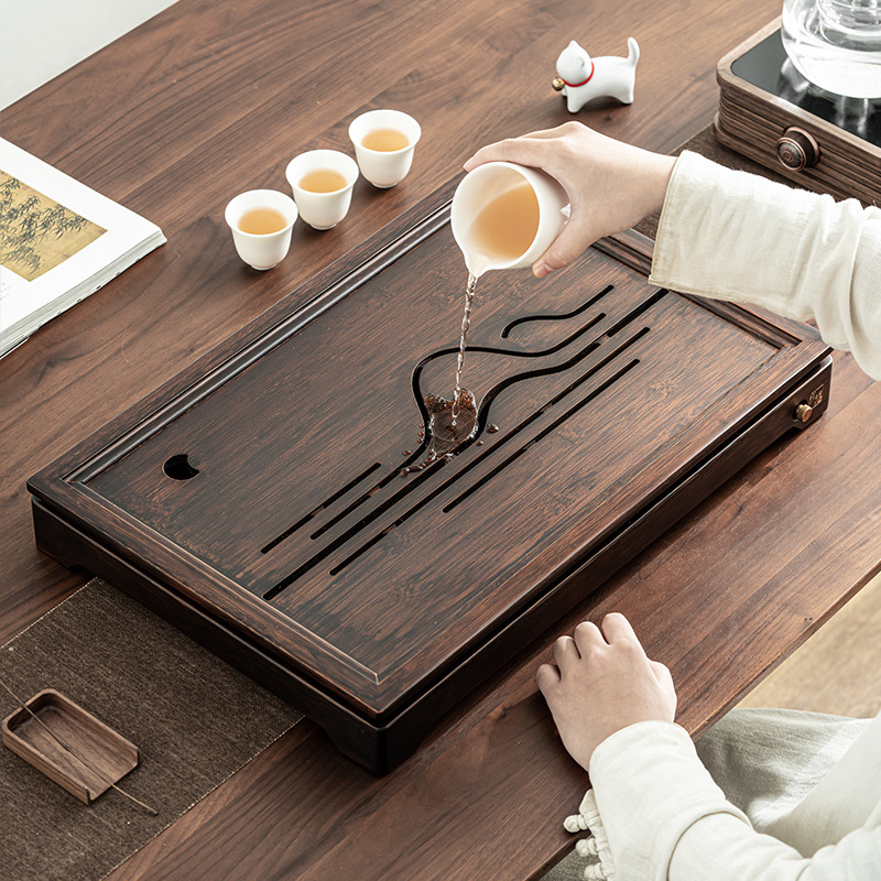 Khay trà tre núi cao Guanshanyue, khay pha trà phòng khách, khay pha trà chứa nước và thoát nước, khay pha trà khô, khay đựng trà Kung Fu