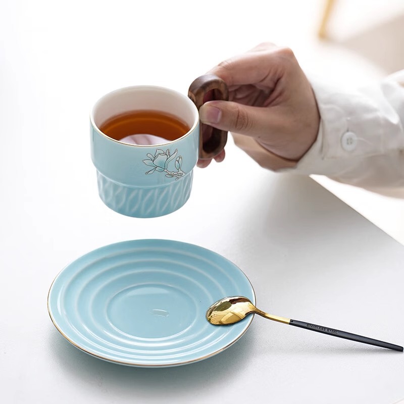 Bộ cốc và đĩa cà phê gốm sứ gia dụng sáng tạo phong cách Châu Âu của Deding