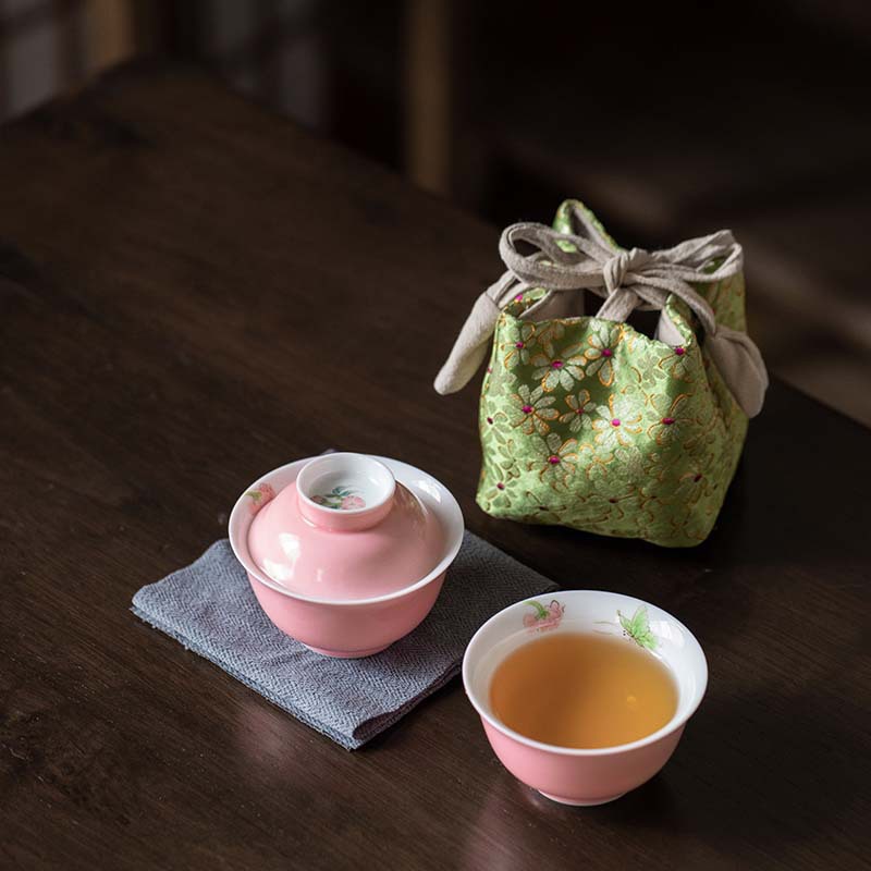 Bộ ấm trà một người vẽ tay tráng men màu ngoài trời xách tay nữ tinh tế du lịch xách tay uống trà cốc trà có nắp đậy