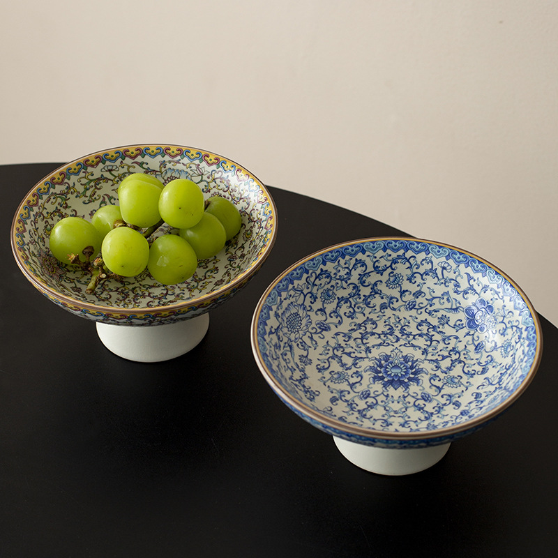 Đĩa trái cây gốm sứ tráng men Ruyao Đĩa đồ ăn nhẹ chân cao Jingdezhen Đĩa trái cây cho phòng khách
