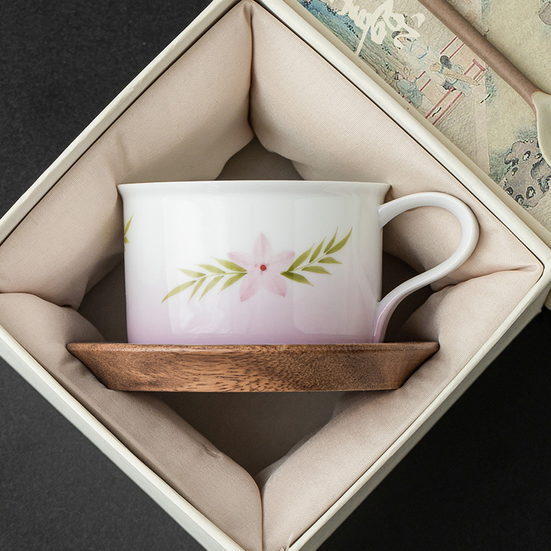 Cốc trà gốm sứ màu tím gradient cốc cà phê mơ mộng khóa Yan trộn cốc nước cốc mới Trung Quốc vẽ tay cốc cốc và đĩa bộ