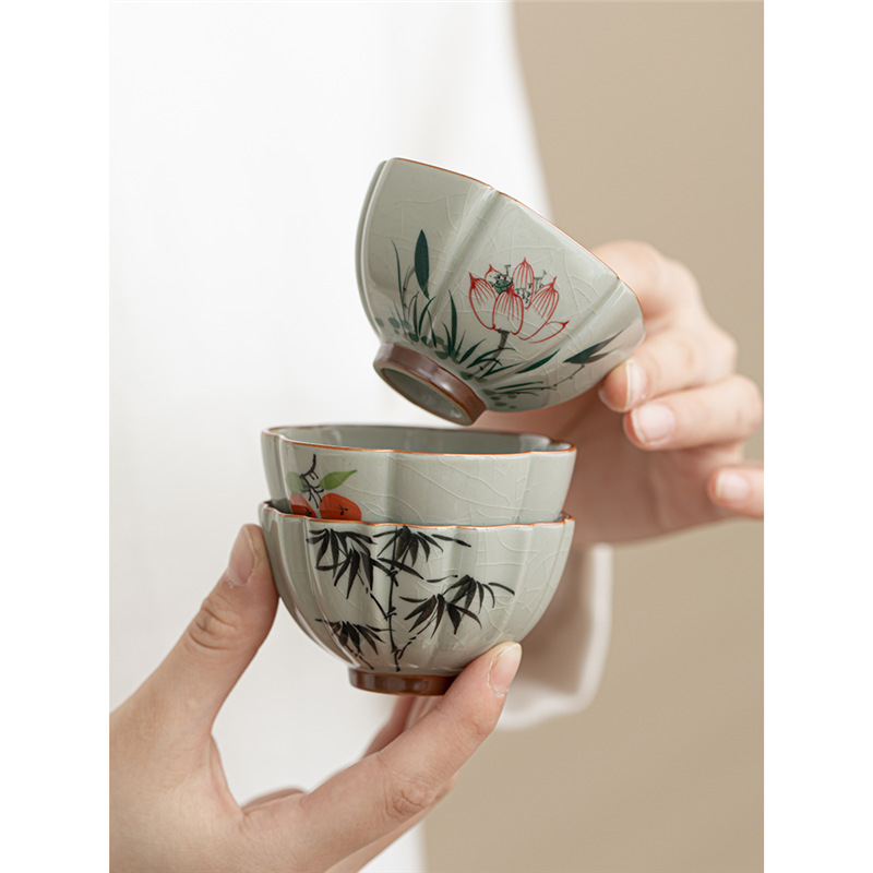 Cốc chủ nhân gốm vẽ tay Ge Kiln cốc đơn dành cho nam và nữ cao cấp Kung Fu mở cổ điển tách trà chén trà chén trà bát