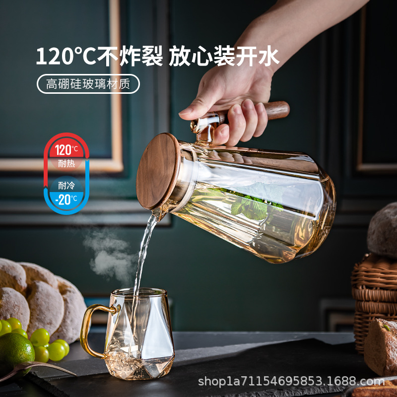 Ấm Đun Nước Lạnh Hộ Gia Đình Thủy Tinh Chịu Nhiệt Độ Cao Ấm Đun Nước Lạnh Có Sẵn Sang Trọng Hổ Phách Nước Lạnh Bộ Cốc Dung Tích Lớn Ấm Trà lạnh