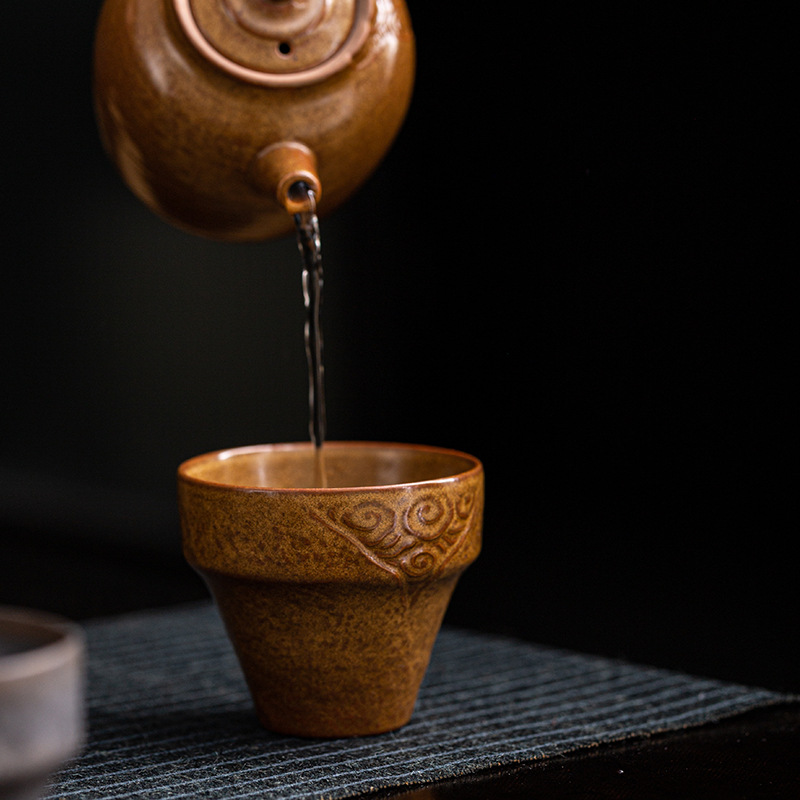 Cốc trà bùn đá cũ, cốc móng ngựa, cốc có ren, cốc đám mây tốt lành, cốc nhỏ uống trà gia dụng cổ điển, cốc đơn, hộp quà trà