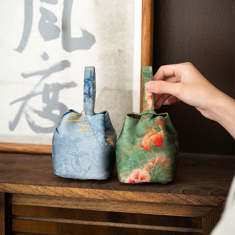 Túi đựng trà xách tay Song Jin túi đựng trà túi mới phong cách Trung Quốc túi xách tay chần bông dày túi đựng trà túi du lịch
