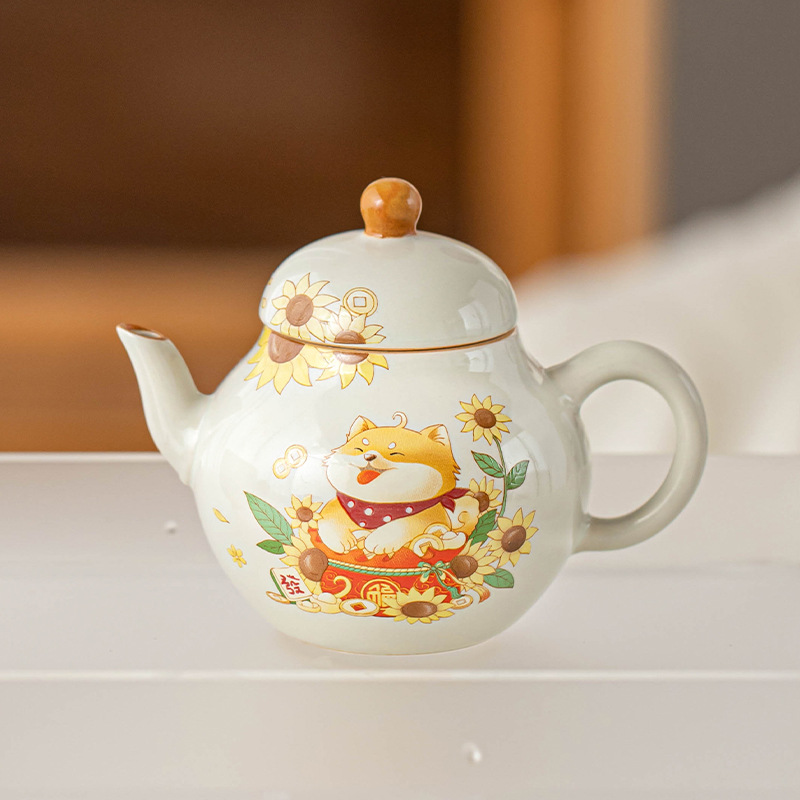 Ấm trà tinh tế cổ điển màu xám thực vật ấm trà chai tròn cuộn ấm pha trà lọc gia dụng ấm cầm tay chống bỏng ấm đơn