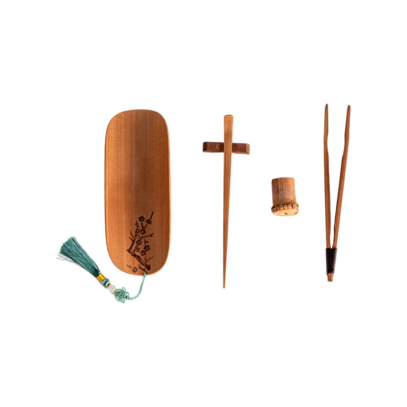 Trà đạo tre tự nhiên, kẹp trà sáu quý ông, kẹp trà, thưởng trà, trà sen Zen, bộ ba món, mận, lan, trúc và cúc