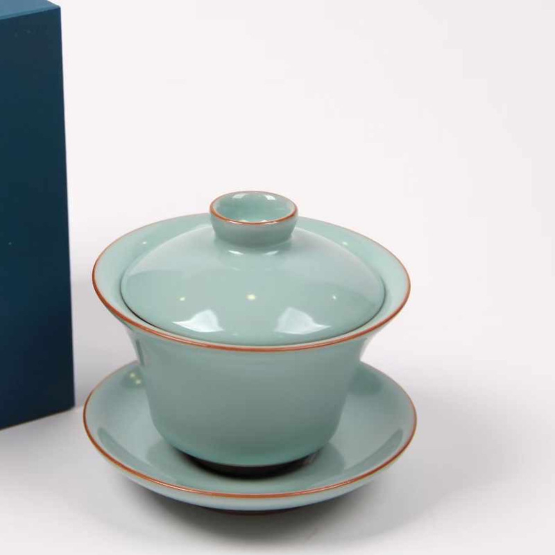 Bát có nắp lò Ru nhiệt độ cao, bát pha trà cốc ba tài cao cấp đơn, bộ ấm trà Kung Fu bằng sứ màu đặc có thể nuôi bằng gốm mở cỡ lớn