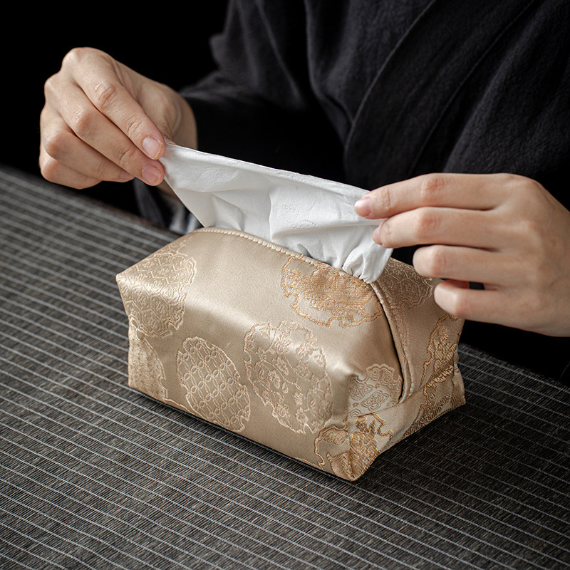 Hộp khăn giấy kiểu trung bình Da'antang Hộp khăn giấy sang trọng Nhẹ Vải nghệ thuật thiền trà để bàn túi khăn giấy gia dụng phòng khách