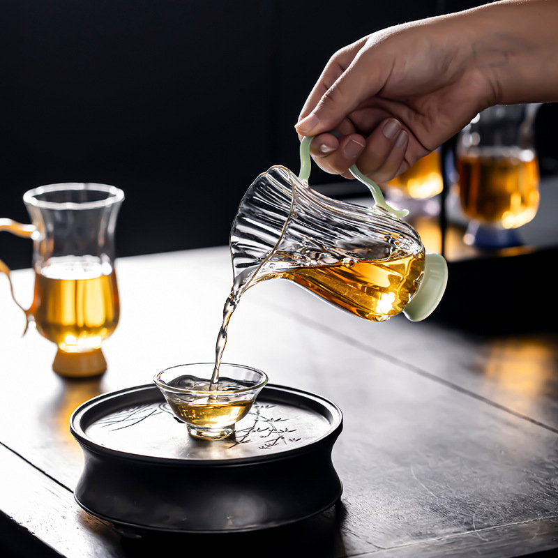 Dụng cụ pha trà cốc thủy tinh chịu nhiệt thủ công, dụng cụ pha trà biển, dụng cụ pha trà hình hoa borosilicat cao, tay cầm màu, miệng đại bàng