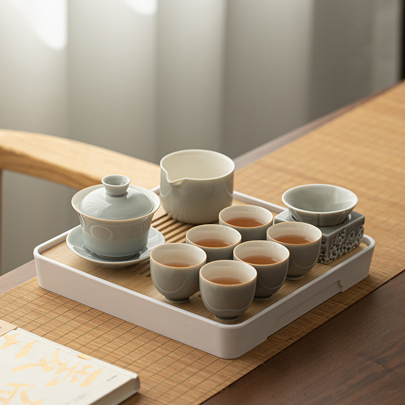 Bộ dụng cụ pha trà Kung Fu tráng men màu xám đá Khay trà kiểu Nhật đựng nước cốc trà gốm sứ ngoài trời gia dụng nguyên Bộ pha trà