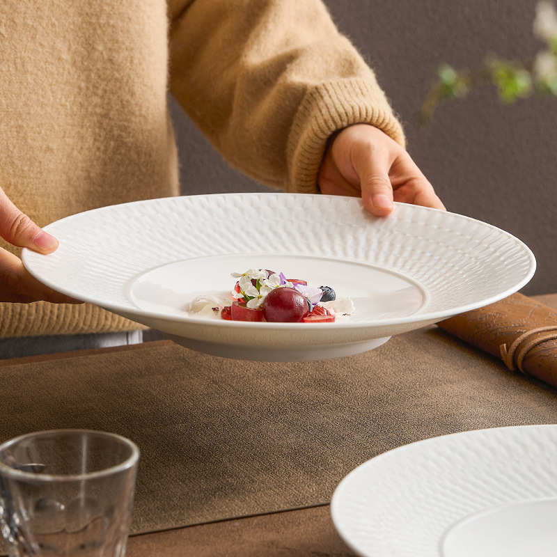 Đĩa gốm, đĩa gia dụng, bát canh sứ trắng cao cấp, bát đĩa sang trọng nhẹ, đĩa súp sáng tạo, đĩa mì Ý