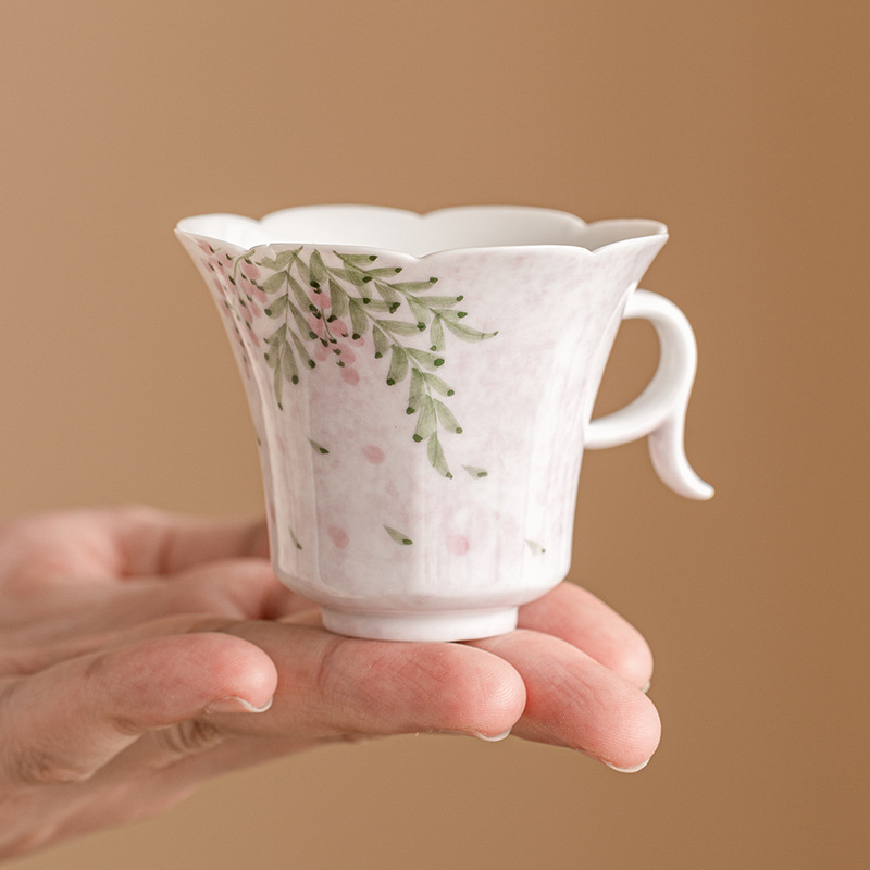 Cốc cà phê hoa tử đằng vẽ tay cốc trà chiều tinh tế cao cấp gốm sứ cốc lahua giá trị cao cho nữ cốc latte Trung Quốc