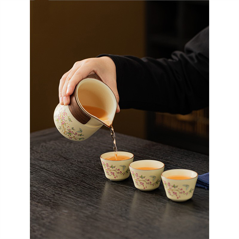 Bộ trà kungfu du lịch ngoài trời xách tay hoa tử đằng cốc gốm sứ tươi mới tách nước trà cốc nhanh quà lưu niệm