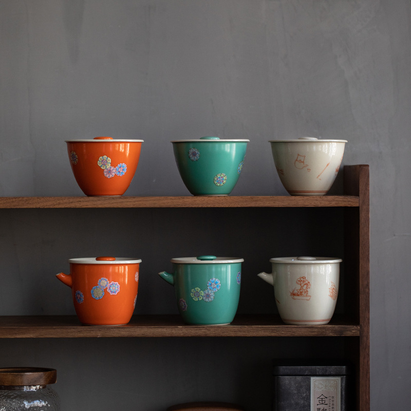 Bình cầm tay Lưu Phương bát có nắp gốm xanh ngọc lam kiểu Nhật ấm cầm tay dụng cụ pha trà Kung Fu ấm trà dụng cụ pha trà