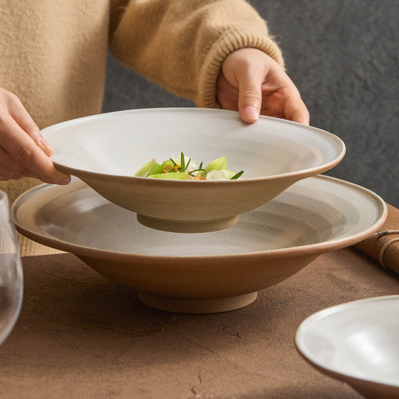 Bộ đồ ăn bằng gốm thô bát súp bát mì bát có ren độc đáo sáng tạo cá nhân bát bát canh gia dụng bát sứ lớn khách sạn