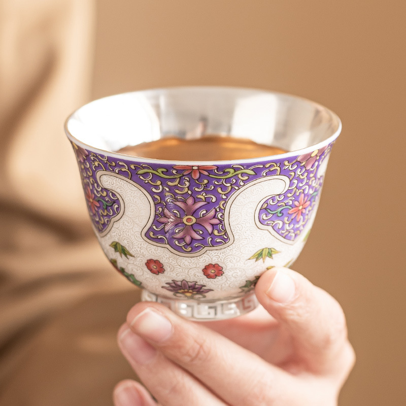 Tách trà men cloisonné 999 cốc chủ nhân cao cấp mạ bạc cốc trà phục vụ hương vị thanh lịch cốc trà cốc đơn