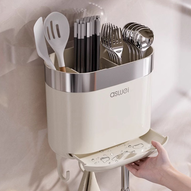 Hộp đựng đũa ống treo tường giá đựng thìa bếp nhanh lồng thoát nước cao cấp gia dụng mẫu mới không cần đục lỗ