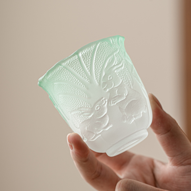 Cốc chủ nhân thỏ ngọc bắp cải cốc đơn cốc trà cao cấp cho nữ cốc trà ngon cốc thủy tinh phù điêu cốc trà công phu cốc cặp đôi