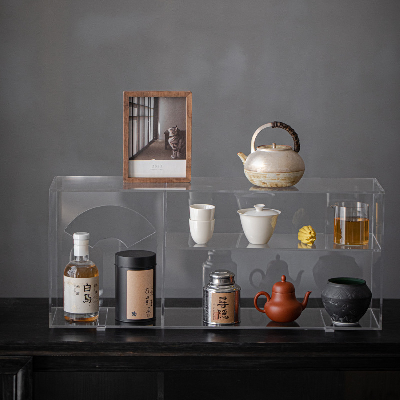 Giá để đồ Acrylic trong suốt để đồ Bộ trà Kung Fu ấm trà có nắp chén trà trưng bày Kệ Bogu để bàn