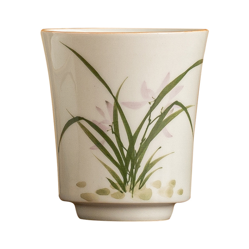 Cốc hoa lan vẽ tay, tách trà nhỏ, đồ dùng cá nhân nữ, cốc trà, bộ trà Kung Fu gốm sứ Trung Quốc, cốc chủ nhân, cốc đơn