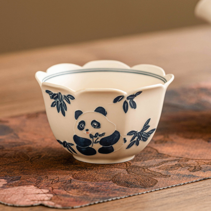 Cốc miệng hoa gấu trúc vẽ tay, bộ trà giá trị cao cho bé gái, cốc trà tinh tế, cốc gốm sứ, cốc chủ nhân, cốc đơn