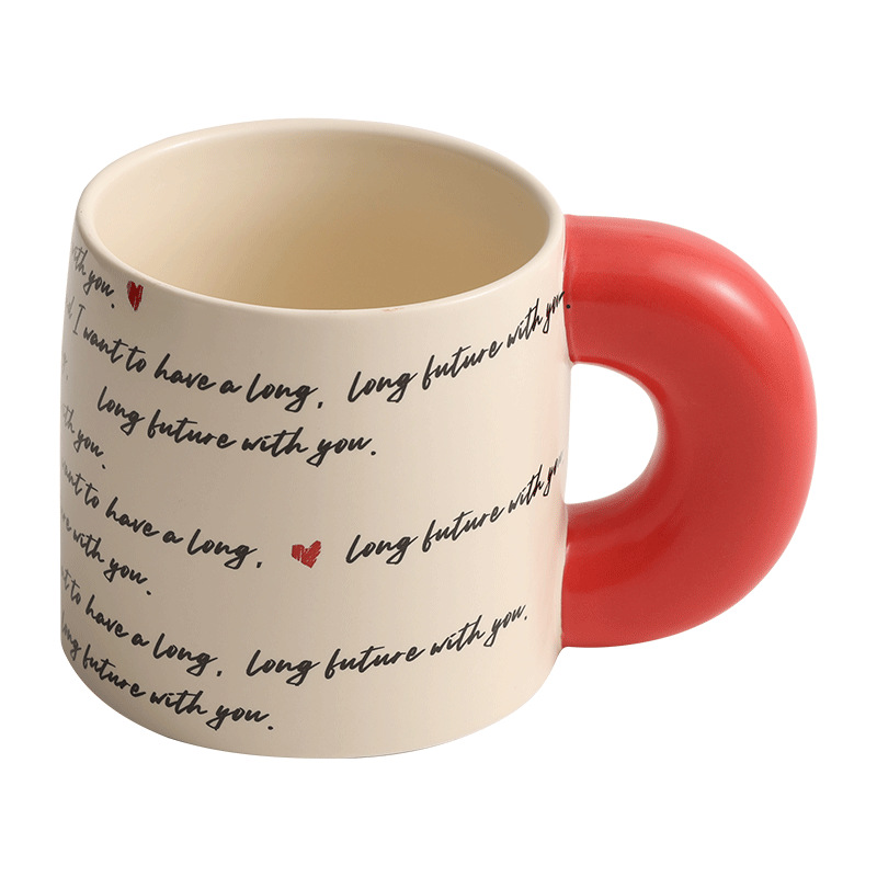 Cặp đôi tai lớn cốc gốm sứ văn phòng tại nhà cốc cao cấp sáng tạo tiếng Anh cốc nước latte nghệ thuật cốc cà phê