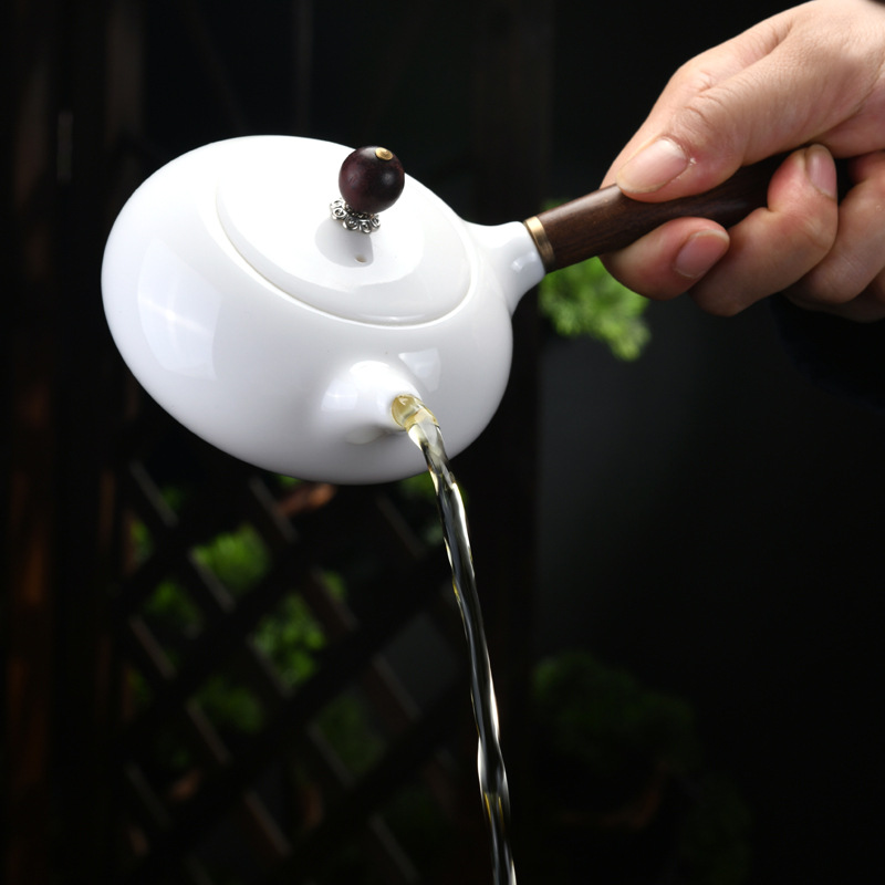 Ấm trà sứ trắng ngọc bích Dehua ấm trà Kung Fu ấm trà Trà đen ấm trà gốm sứ gia dụng ấm trà nhỏ ấm trà Xi Shi