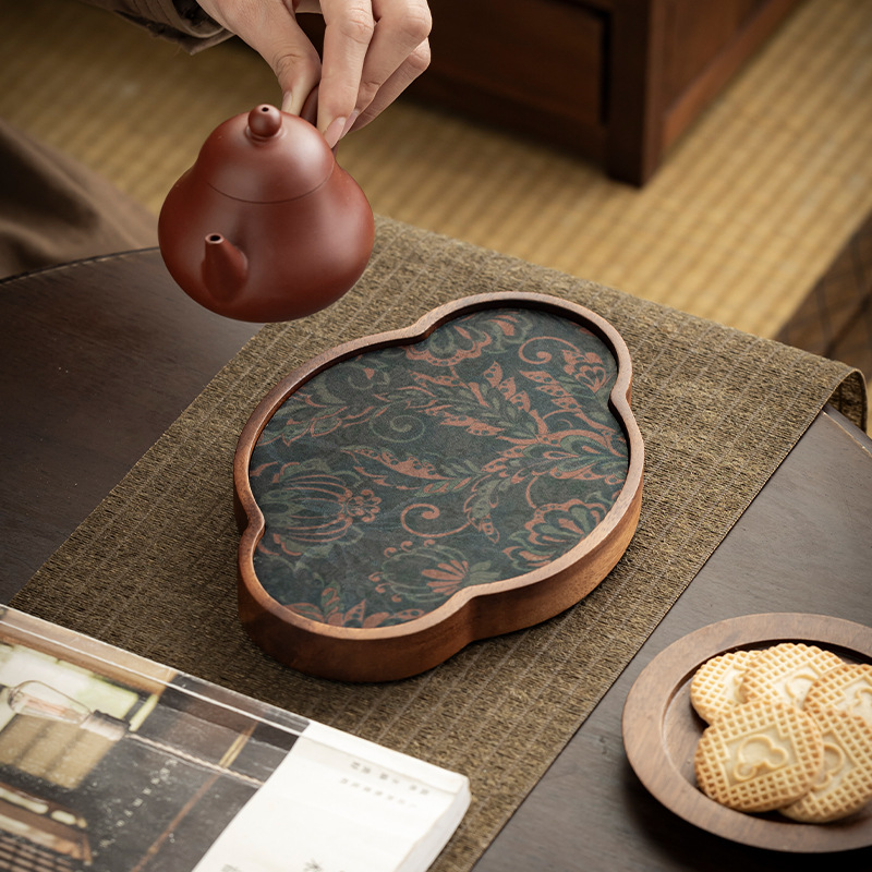 Khay trà gỗ óc chó khay pha khô cổ điển kiểu Trung Quốc khay đựng trà nhỏ gia dụng bộ trà Kung Fu mẫu mới 2024
