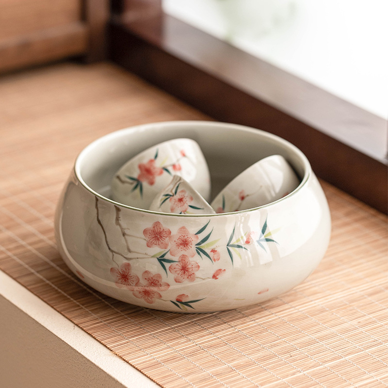 Vẽ tay hoa đào trà Biển Rửa Trà thực vật xám Phụ Kiện Bộ trà cao cấp Thùng trà lớn đơn giặt bút Jianshui cực lớn