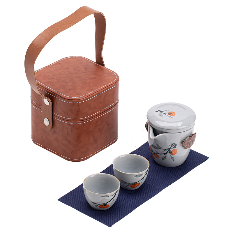 Bộ trà du lịch vẽ tay kiểu Trung Quốc mới Bộ trà xe cắm trại ngoài trời gốm sứ Một bình hai cốc