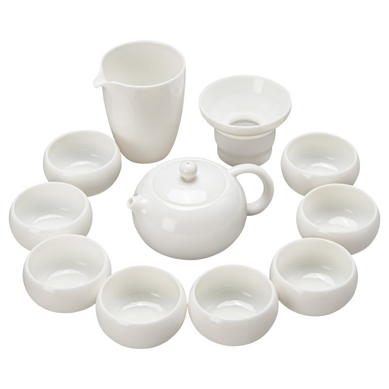 Bộ ấm trà sứ trắng Dehua gia dụng văn phòng mỡ cừu ngọc sứ có nắp đậy ấm Xi Shi tách trà gốm sứ bán buôn
