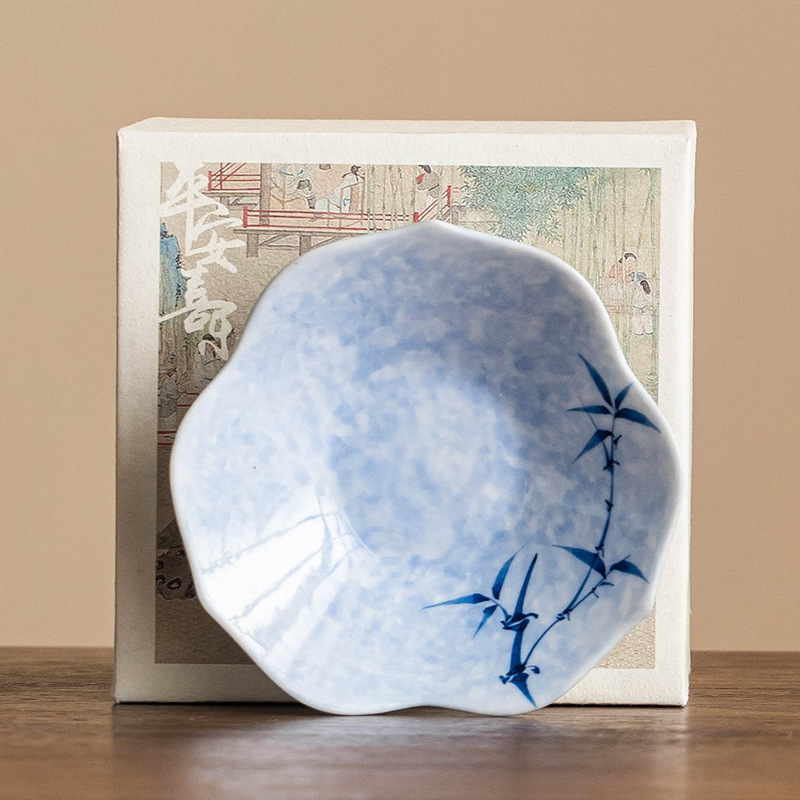 Lót cốc miệng hoa tre mực vẽ tay, lót cách nhiệt chống trượt, khay đựng cốc gốm sứ gia dụng, khay trà, phụ kiện trà đạo Kung Fu, khay giải khát