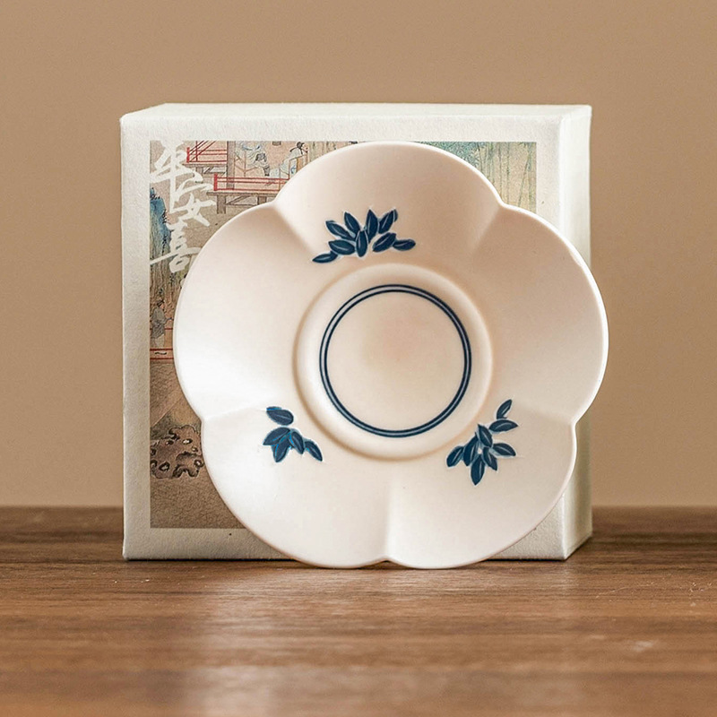 Đế lót ly gốm sứ vẽ tay phụ kiện bộ trà kungfu gia dụng đế lót ly trà cách nhiệt chống bỏng