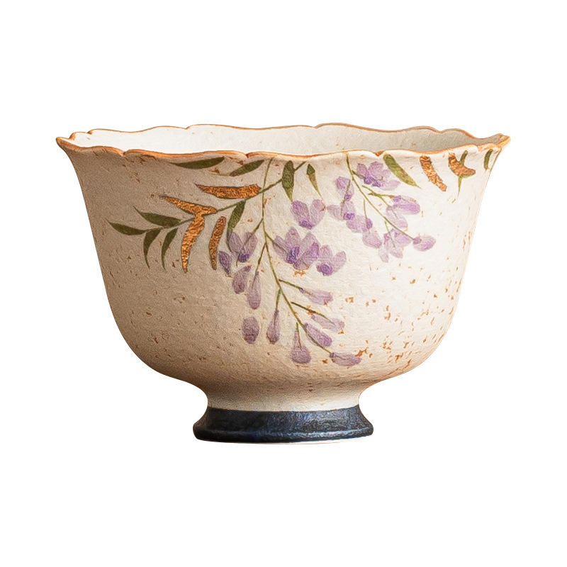 Cốc trà đá lửa trắng xanh cốc chủ nhân chạm khắc vàng hoa tử đằng cánh hoa ngọc bích cốc uống trà gia dụng cốc trà lớn chống bỏng