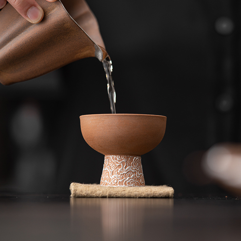 Chén cao gia Kongjizhai Xiangyun Cốc đá cũ bùn đá kiểu Nhật Bản thủ công mạ bạc cổ điển cốc chủ nhân gốm thô cốc trà