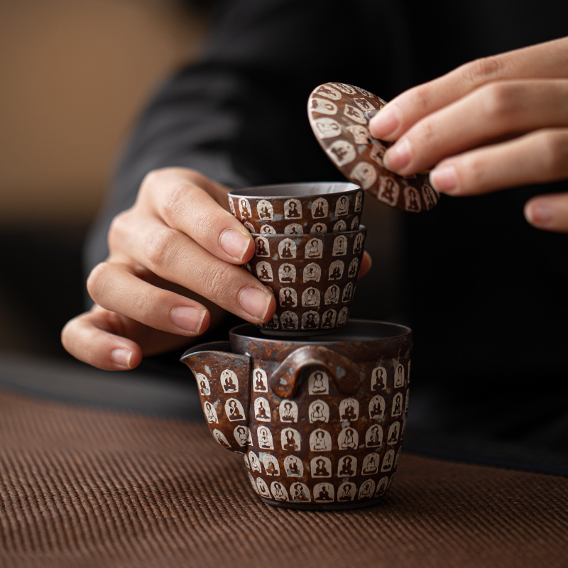 Bộ trà du lịch mạ bạc hoa bùn đá cũ, một ấm hai cốc, bộ pha trà Kung Fu tiện dụng trên xe cắm trại ngoài trời