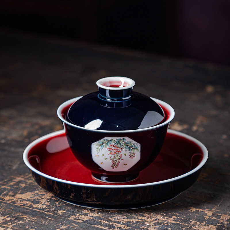 Tách trà Gaiwan bằng gốm sáng tạo có cửa sổ, dụng cụ pha trà đơn, bát Sancai, phong cách Nhật Bản, đơn giản để sử dụng tại nhà.