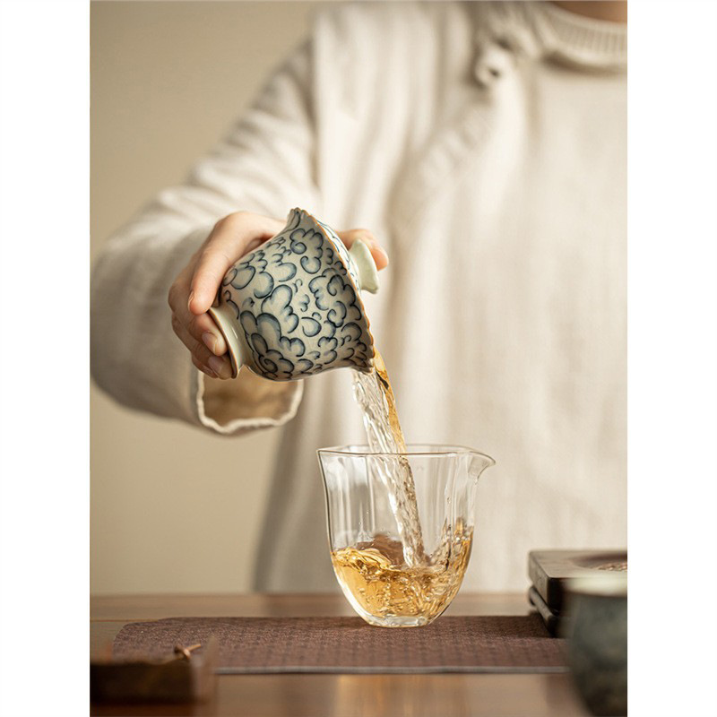 Lò Ru màu vàng vàng Xiangyun Ercai Bát có nắp Bộ trà Kung Fu gia dụng bằng gốm sứ đơn để pha trà và mở bát trà sứ Ru