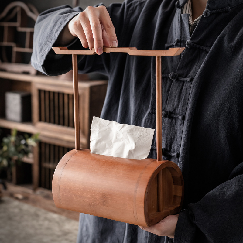 Hộp đựng khăn giấy tre tự nhiên, hộp đựng giấy rút tre kiểu Trung Quốc mới gia dụng, đồ trang trí nhà cửa