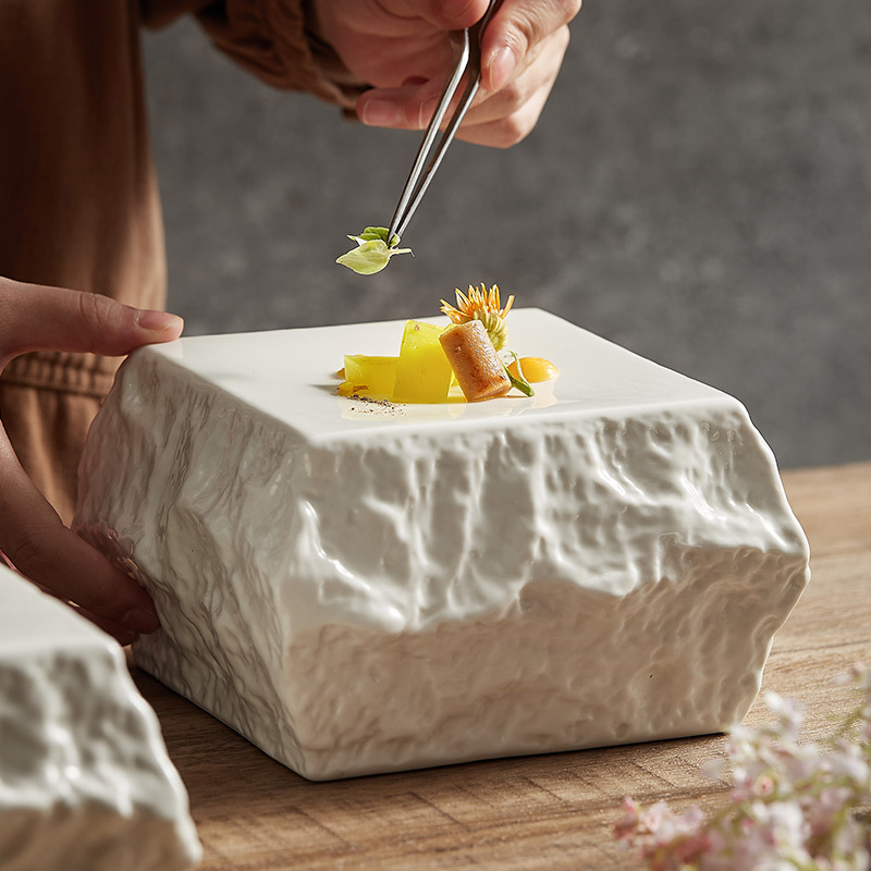 Đĩa hình đá không đều kiểu Nhật, đĩa thực phẩm, nhà hàng khách sạn, câu lạc bộ, đĩa ăn phương Tây, đĩa phẳng, Bộ đồ ăn Nghi Lễ cao cấp