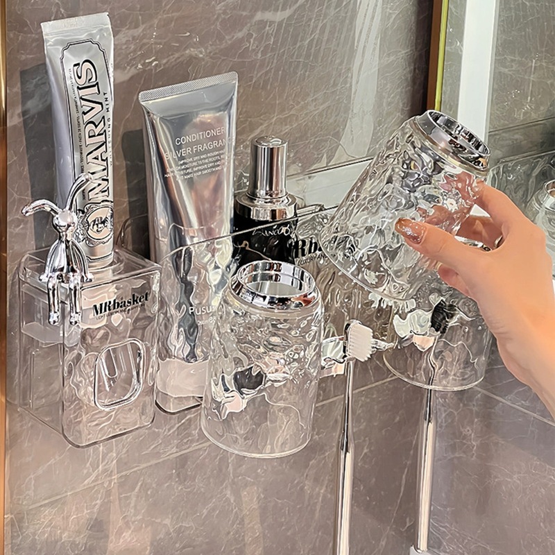 Giá để bàn chải đánh răng không cần đục lỗ, dụng cụ đánh răng treo tường, cốc đựng kem đánh răng, giá để cốc nước súc miệng trong phòng tắm, giá để bàn chải đánh răng