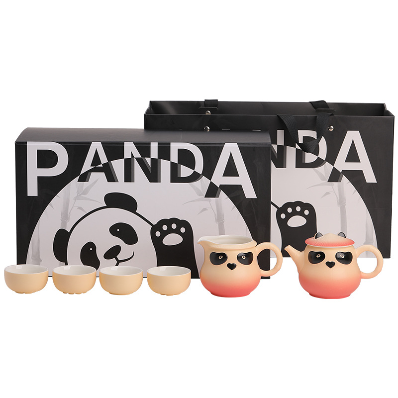 Bộ trà gấu trúc Zhenxi Kung Fu Bộ trà gốm hoạt hình văn phòng gia dụng dễ thương Bộ trà có tay