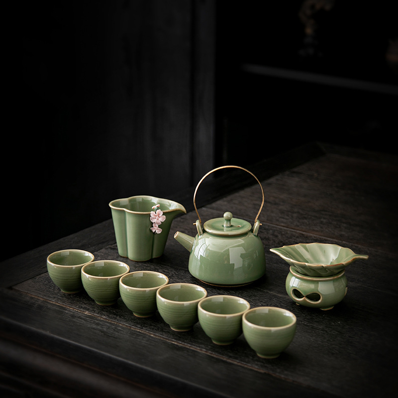 Bộ dụng cụ pha trà Kung Fu bằng sứ men ngọc ấm trà cốc trà cao cấp gốm sứ gia dụng bộ pha trà trọn bộ cho phòng khách