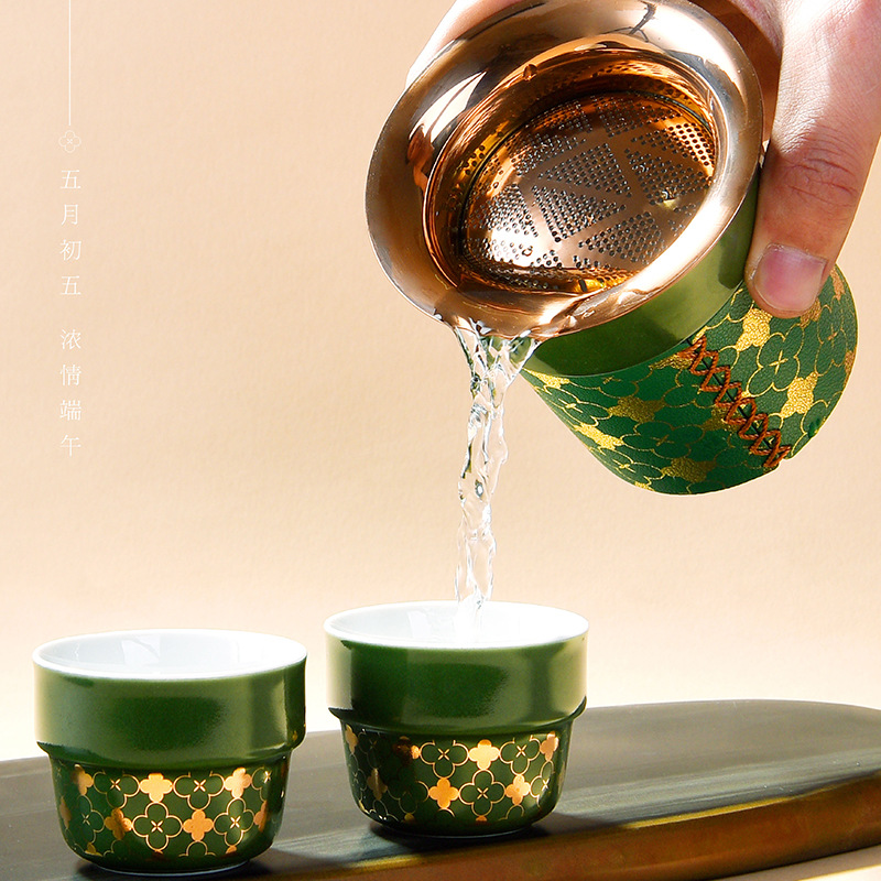 Quà lưu niệm sáng tạo Bộ trà gốm sứ Bộ trà du lịch Bộ cốc nhanh Lễ hội thuyền rồng Quà tặng doanh nghiệp