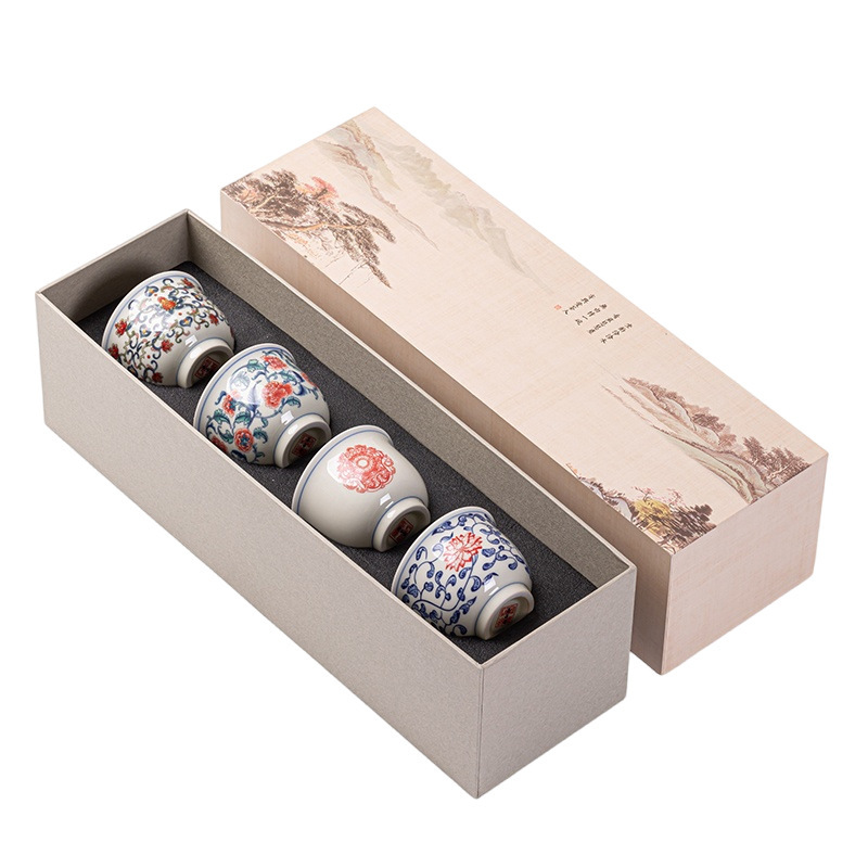 Chén Trà Hoa Sen Xanh Trắng Jingde cốc chủ nhân gốm sứ cốc trà cao cấp Hộp Quà Tặng Bộ trà Kung Fu