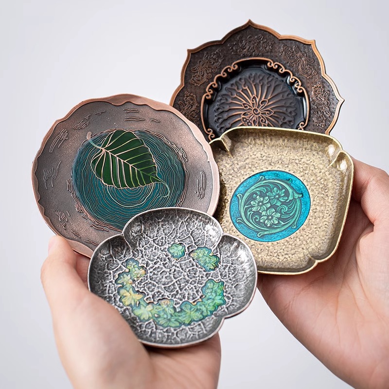 Tấm lót trà Kung Fu trà đạo mới Tấm lót cách nhiệt Tấm lót cốc trà kim loại cloisonné Zen sáng tạo
